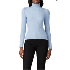 525 America womens blue ribbed puff shoulder long sleeved turtleneck sweater Med